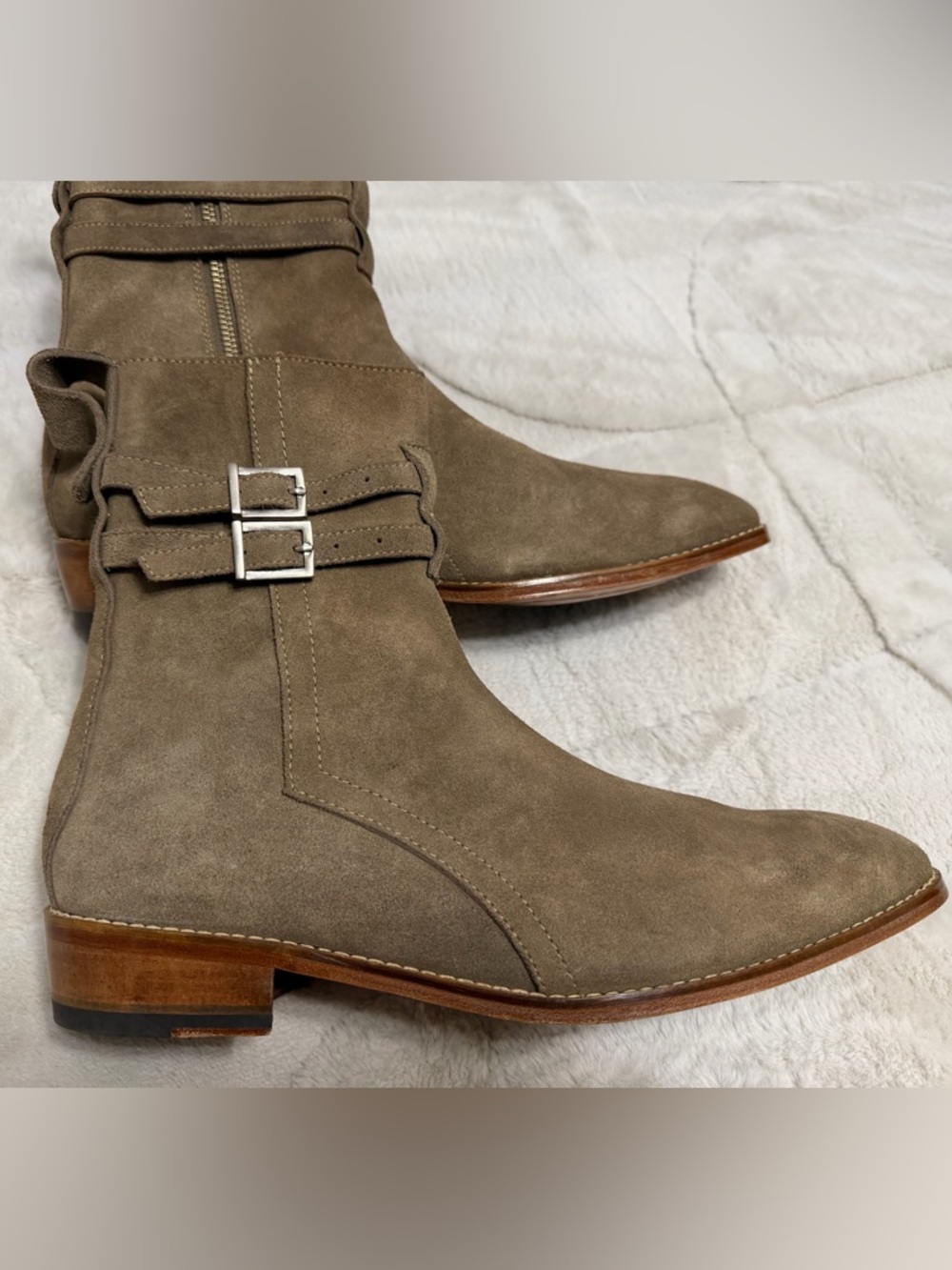 NEW! $1,895 Kollar Co Hong Kong Suede YSL Harness Ankle Boots Tan Cream 11